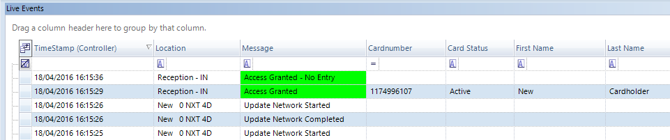 Cardholder Access Granted Message